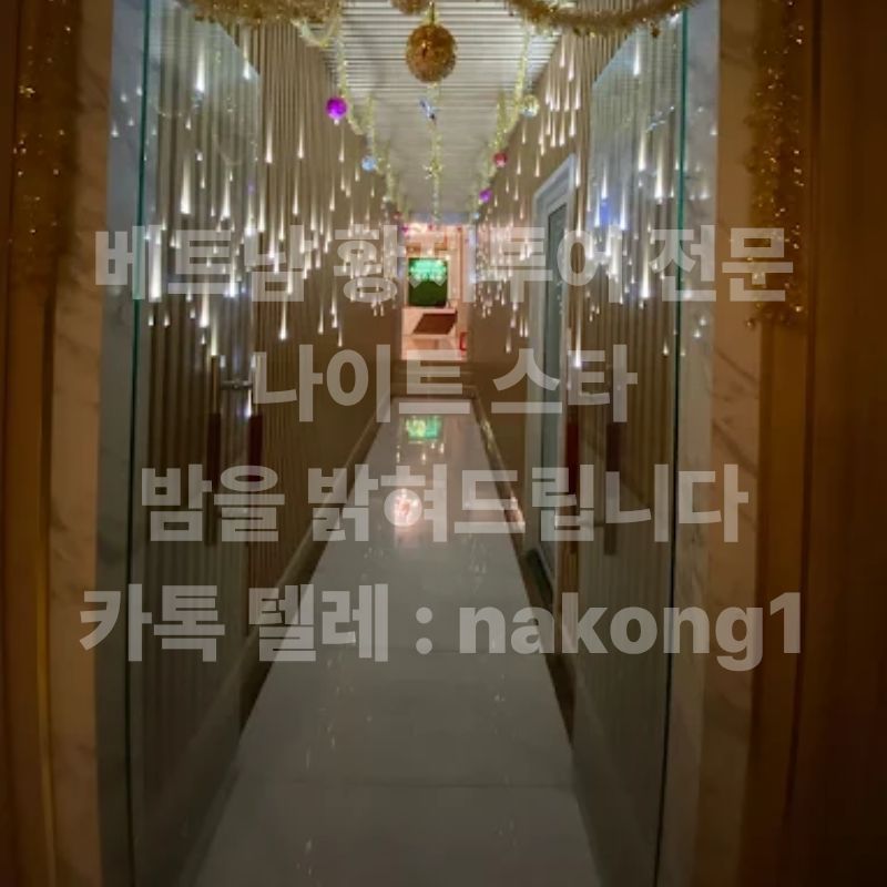 유리문이 늘어선 복도 천장에 장식 조명이 매달린 실내 통로