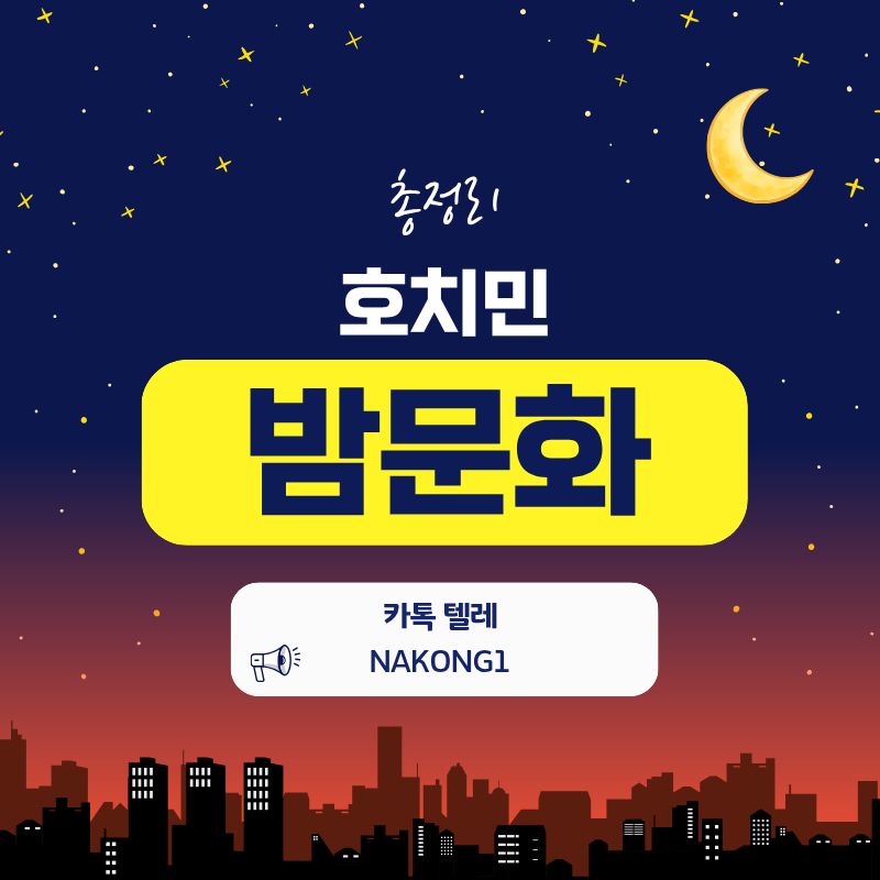 밤하늘과 도시 실루엣 위에 호치민 밤문화라고 적힌 안내 그래픽